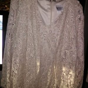 S L Fashions women beige lace dress with matching